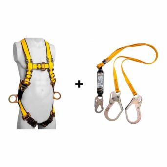 KIT ARNÉS DE 3 ARGOLLAS STANDARD + LINEA DE VIDA DOBLE STEELPRO