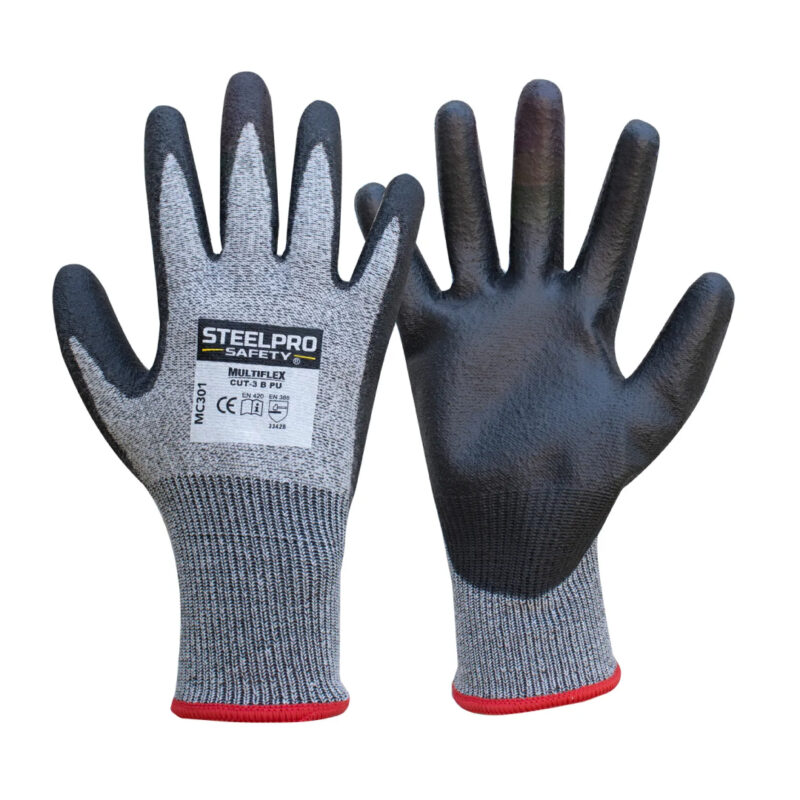 Guante Anticorte Nivel 3 con Recubrimiento PU Gris/Negro STEELPRO